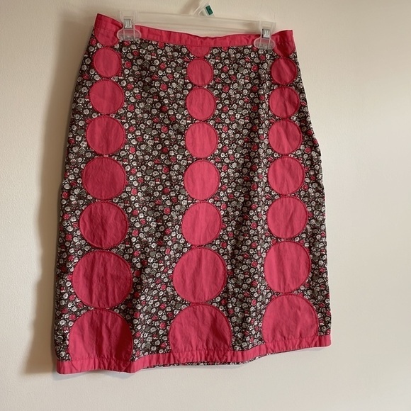 Boden Artsy Appliqué Skirt Boho Brown Pink 8L Floral Full Dot Mixed Feminine - Picture 2 of 16